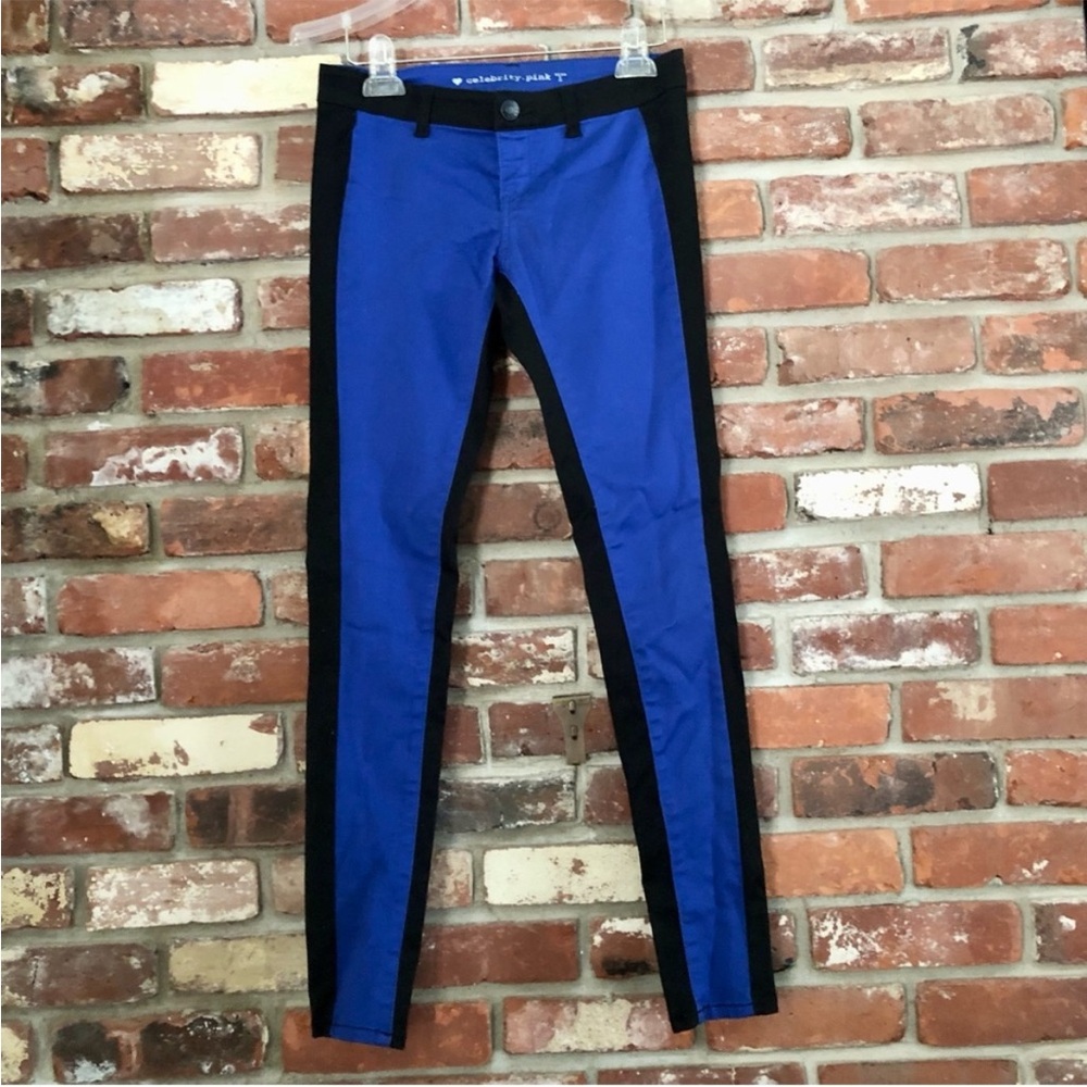 CELEBRITY PINK WOMENS PANTS SIZE 1 BLACK & BLUE TWO TONE 👖